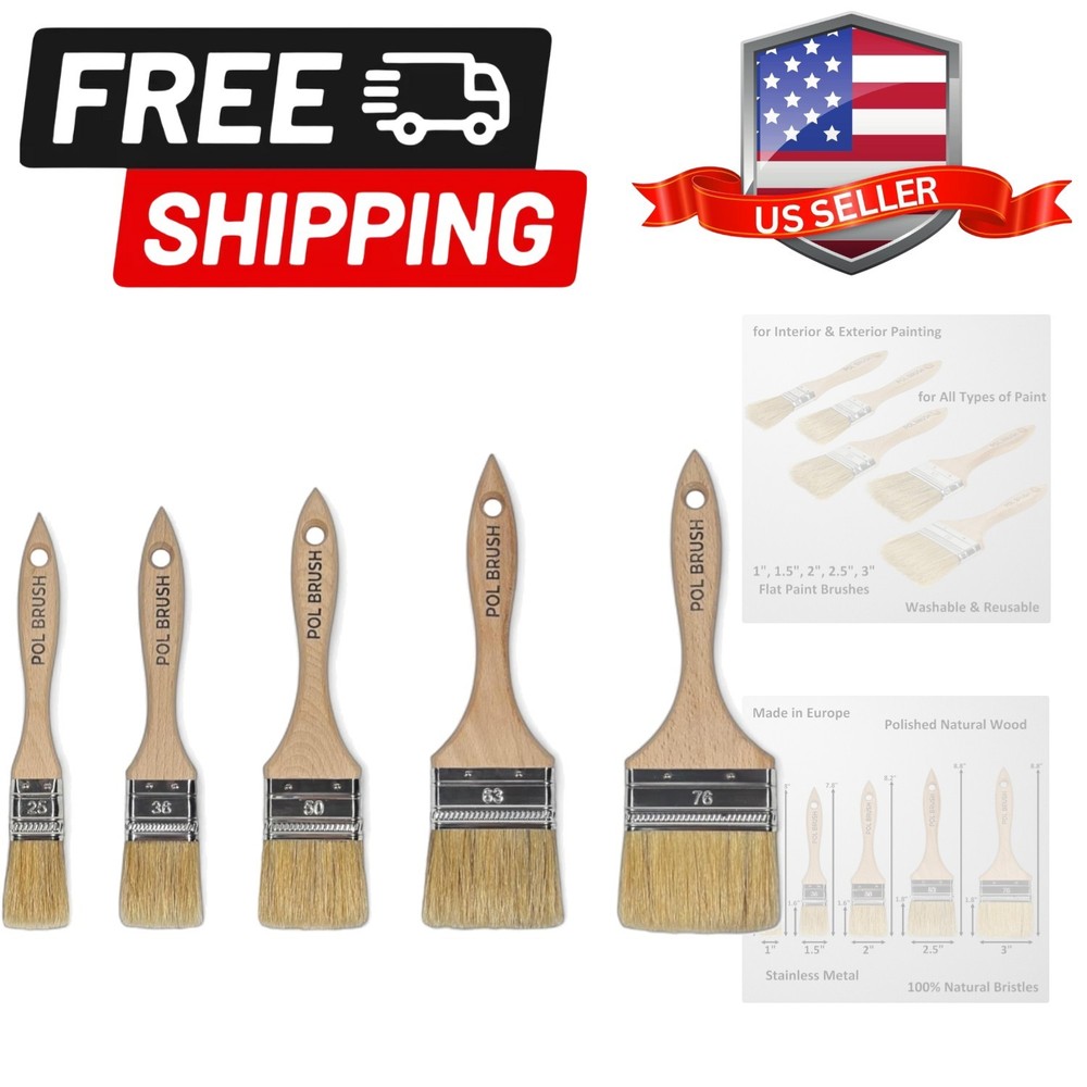 Set of 5 1, 1.5, 2, 2.5, 3 Inch Flat Paint Brushes – High European Quality – …