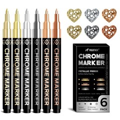 6 Colors Chrome Paint Markers, Permanent Mirror Liquid Chrome Pens for Plastic,
