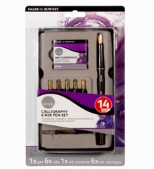 Daler Rowney Calligraphy 6 Nib Pen Set With Cartridges Converter + Nibs In Case