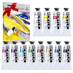 Heavy Body Acrylic Thick Art Paint Slow Drying Speed 2 Oz Tubes 12 PCS
