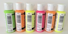 DecoArt NEONS Lot of 6 Fluorescent Acrylic Paints 2oz Orange, Yellow+ NEW SEALED