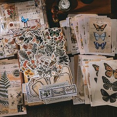 Retro Scrapbook Supplies Kit, 200 Sheets Mixed Natural Color Paper and Stickers,