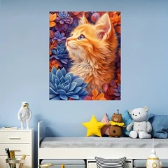Cat Paint by Numbers Kit for Adults Beginner-Cat Flowers Adult Paint by Number K