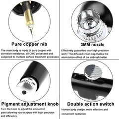 Dual Action Airbrush Gravity Feed 0.3mm Gun Spray Nail Art Paint Tattoo Tool Set