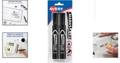 Non-Toxic Water Resistant Permanent Markers – 2 Black Chisel Tips Included