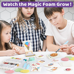 70PCS Magic Foam Texture Painting Kit, Magic Puffy Paint Kit with 30 Foam Textur