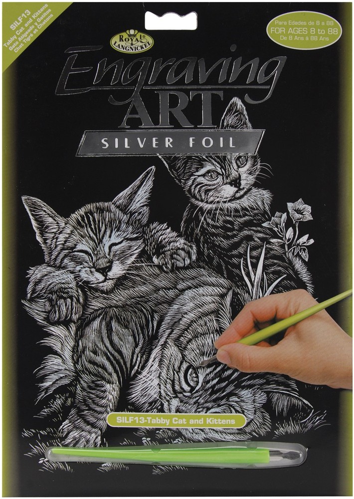 Silver Foil Engraving Art Kit 8X10 Cat & Kittens