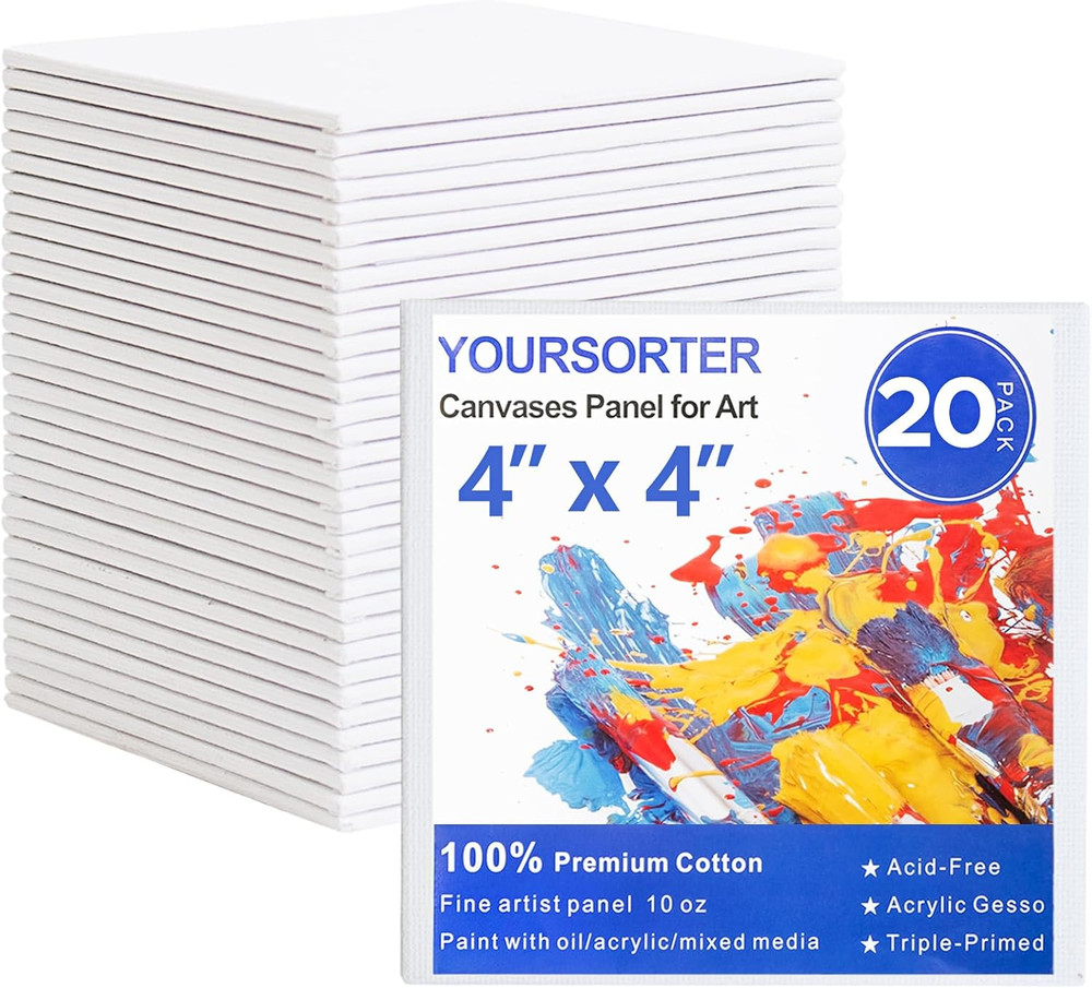 YOURSORTER Mini Canvas for Painting 4X4 Inch, 20 Pack Small Painting Canvases