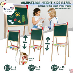 Easel for Kids,Adjustable Wooden Art Easel for Kids,114+ Art Supplies,Double Sid