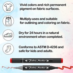 Dual Tip Permanent Fabric Markers 40 Count Non Bleed Safe for T-Shirts and More