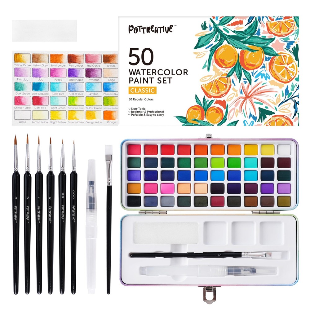 Watercolor Paint Set, 50 Colors with Brushes 50 Count (Pack of 1), 50 colors