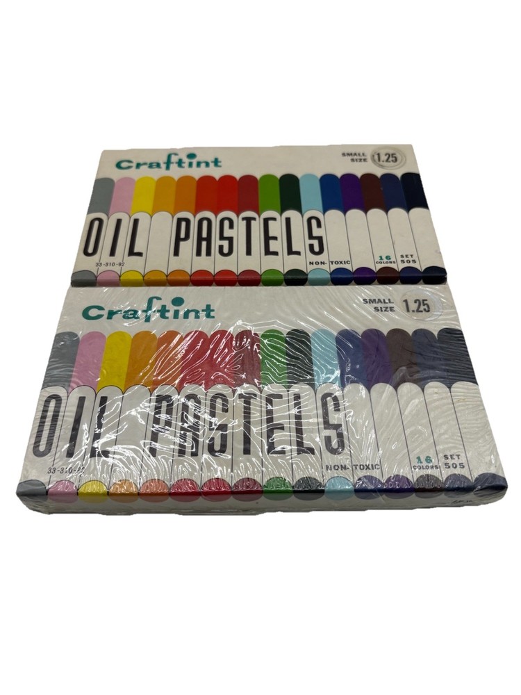 Lot Of 2 Vintage Craftint 16 Colors Oil Pastels Set 505 Small Size One Pack NEW