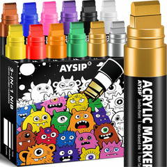 12 Colors Jumbo Markers Set, 15Mm Large Wide Tip, Thick Acrylic Paint Markers fo