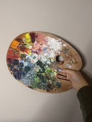 Artist Paint Palette Wood, Used, Oil Paint, Textured Contemporary, Wall Decor