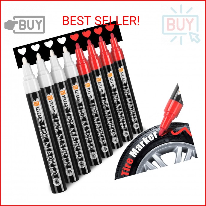 SELEAD Tire Marker White Red – 8 Pack Paint Pens for Car Tires Lettering, Premiu