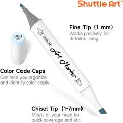 15 Colors Grey Tones Dual Tip Art Marker, Alcohol Based Marker Pens Double Ended