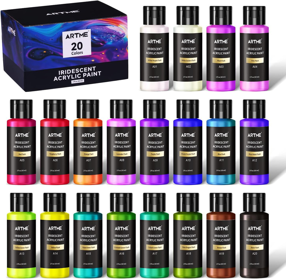 Iridescent Acrylic Paint Set, 20 Chameleon Colors in 2 Oz/60Ml Bottles, Color…