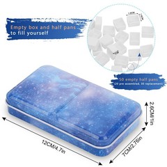Travel Watercolor Tin Palette Metal Paint Case 50 Empty Half Pans Water Brush