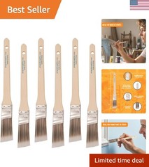 6-Pack 1″ Angle Sash Brushes – Durable Wood Handle for Interior & Exterior Use