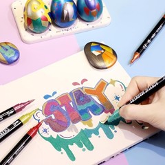 24 Metallic Acrylic Paint Markers – Paint Pens for Drawing, Brush + Fine Tips –