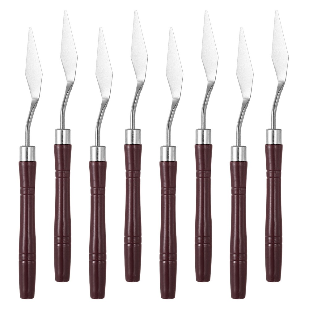 7.09″ 8 Pcs Stainless Steel Palette Knife Round Plastic Medium Pointed, Dark Red