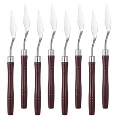 7.09″ 8 Pcs Stainless Steel Palette Knife Round Plastic Medium Pointed, Dark Red
