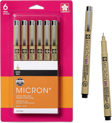 Pigma Micron Fineliner Pens, 005 Tip Size, Archival Black Ink, 6PK 50034