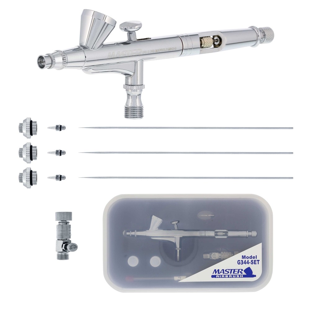 Master G344 Airbrush 3 Nozzle Sets 0.2, 0.3, 0.5mm Needles, Fluid Tips, Air Caps