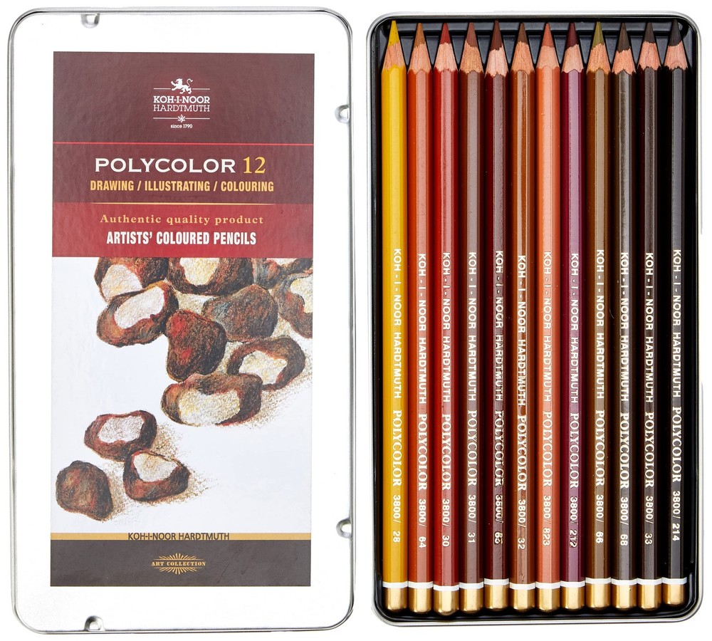 KOH-I-NOOR Polycolor Brown Line Artist’s Coloured Pencils (Set of 12)
