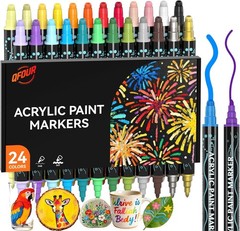 24 Colors Acrylic Markers Set, Dual Tip Acrylic Paint Markers with Fine & Dot…