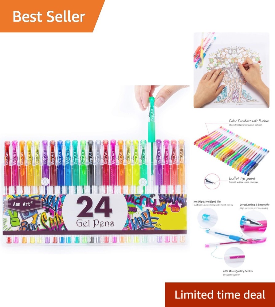 Adult Coloring Glitter Gel Pen Set 24 Glitter Colors with Case