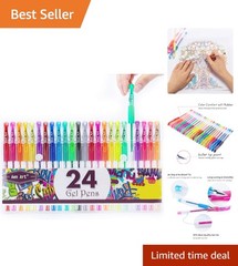 Adult Coloring Glitter Gel Pen Set 24 Glitter Colors with Case