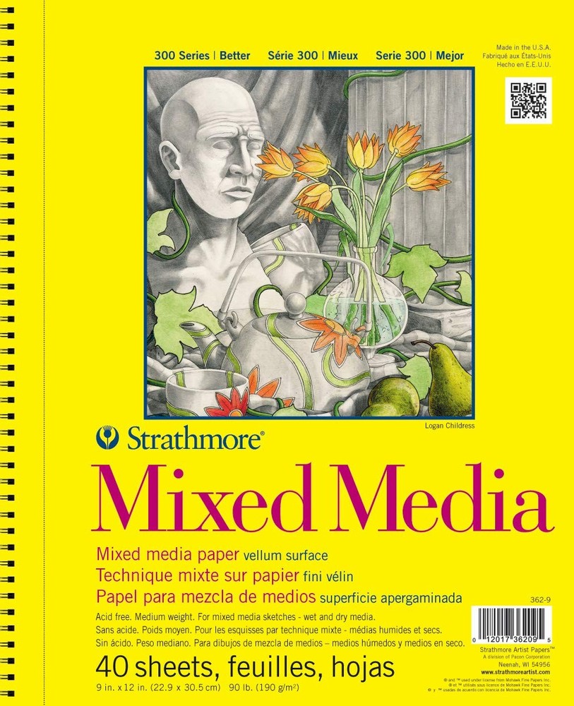 300 Series Mixed Media Paper Pad, Side Wire Bound, 9×12 inches, 40 Sheets (11…