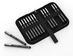 TOOLI-ART Micro-Line Pens With Case, 14/Set Black, Fineliner, Multiliner BLACK