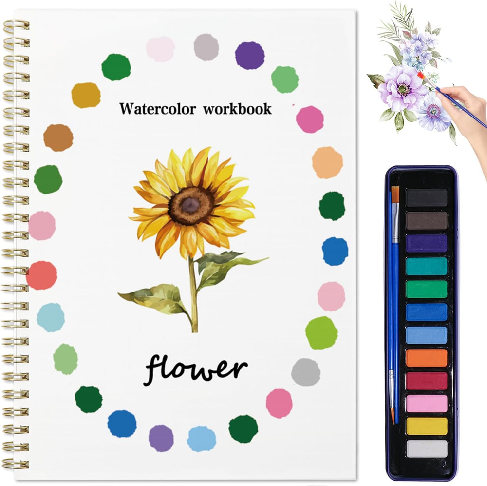 Watercolor Workbook for Adults – Watercolor Sketchbook with 12 Beginner-Friendly