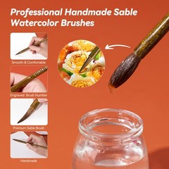 8PCS Watercolor Brushes, Round Pointed Tip, Acrylic, Gouache, Ink, Calligraphy