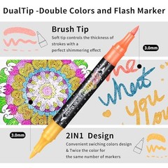 48 Colors Glitter Brush Markers,Pack Dual Tip Brush Glitter Marker for 24