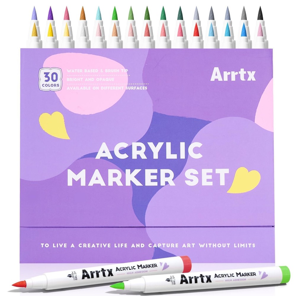 Acrylic Markers 30A,Brush Tip Acrylic Paint Pens Markers for Rock Painting, W…