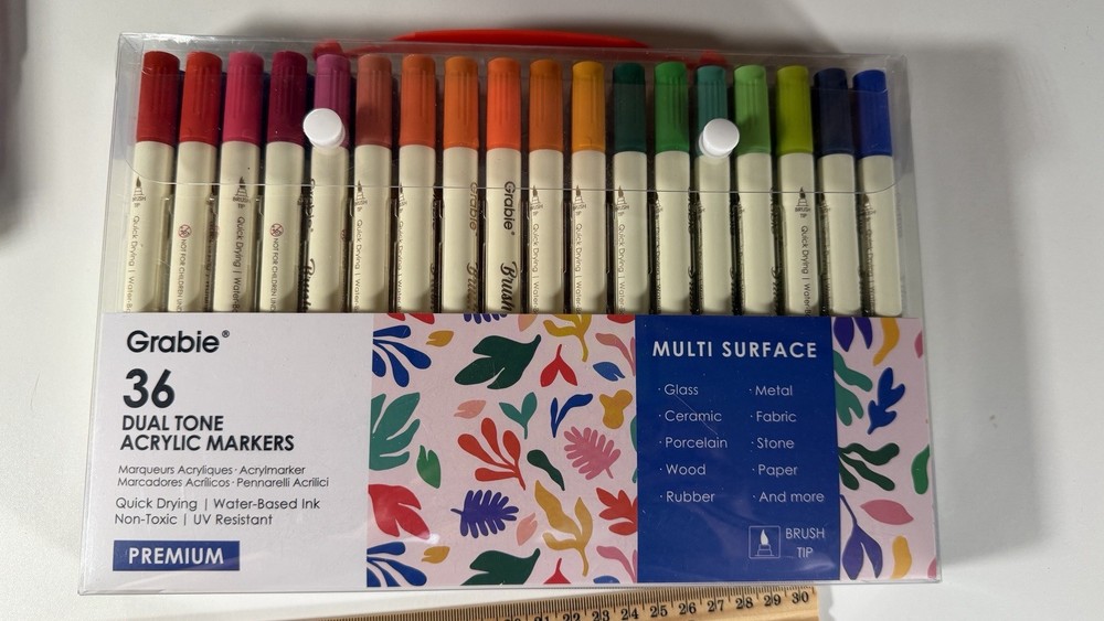 Grabie 36 Dual Tone Acrylic Paint Markers Multicolor Multi-Surface Brush Tip