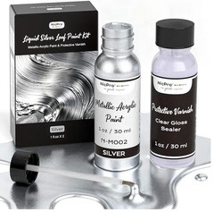 NicPro Liquid Silver Leaf Paint Kit Silver Acrylic Paint Set + Varnish N-M002