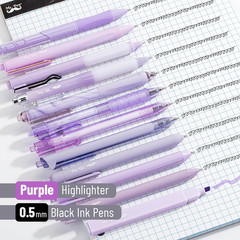 – Gel Pen Set, 12 Pack, Pastel Purple Barrels, 1 X Aesthetic Highlighter, 0.5Mm