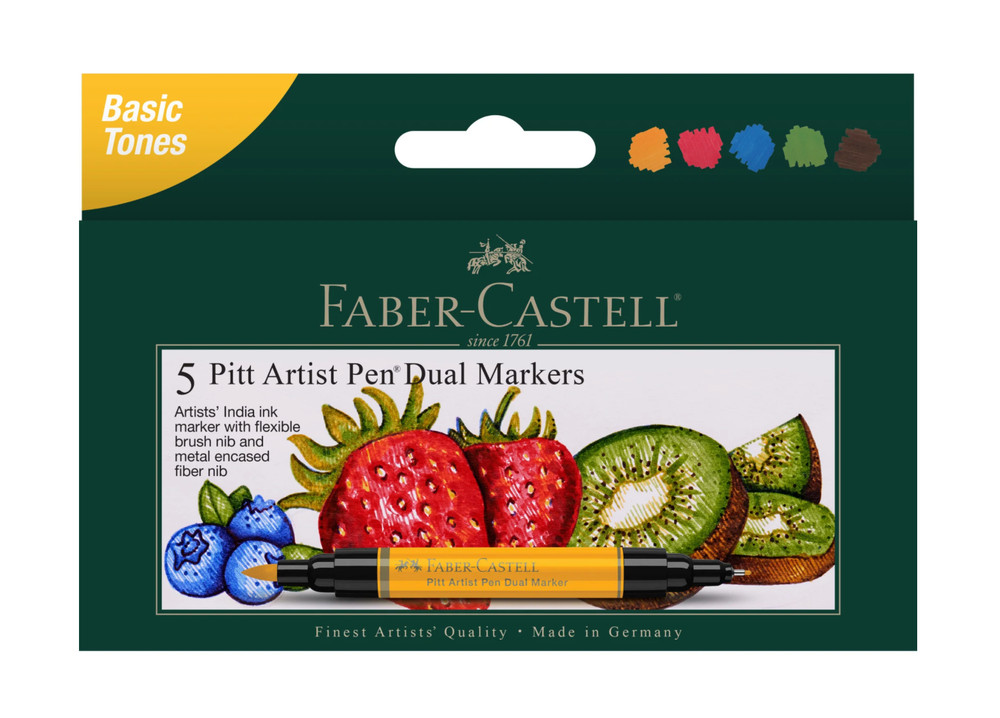Faber-Castell Basic Tones Pitt Artist Pen Dual Markers, 5ct