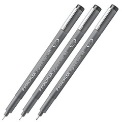 3-Pack Black Pigment Liner Pen Set Assorted Line Widths 0.05 0.2 0.8mm