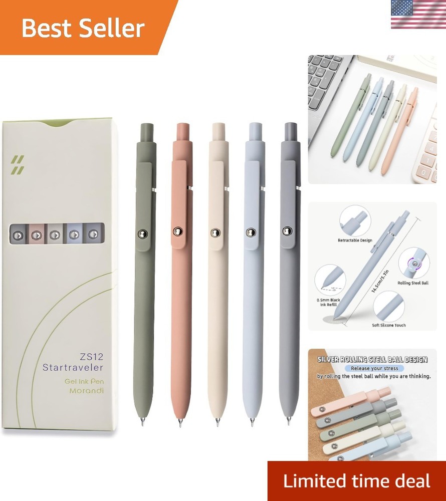 5 Pcs Fine Point Black Gel Pens with Soft Grip – Ideal for Journaling