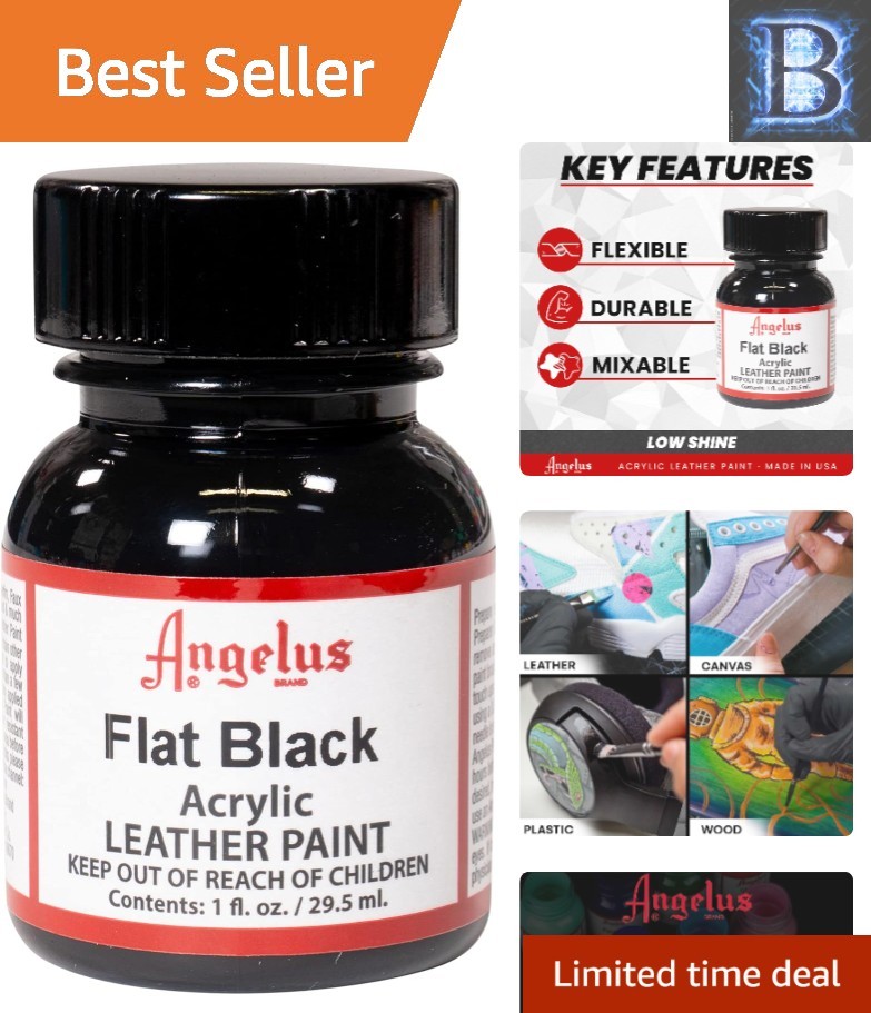 High-Quality Flat Black Acrylic Leather Paint – 1 Oz for Shoes, Handbags & More