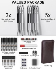 38PCS Art Mechanical Pencils Set in Leather Case, 3 PCS Metal Drafting Pencil 0.