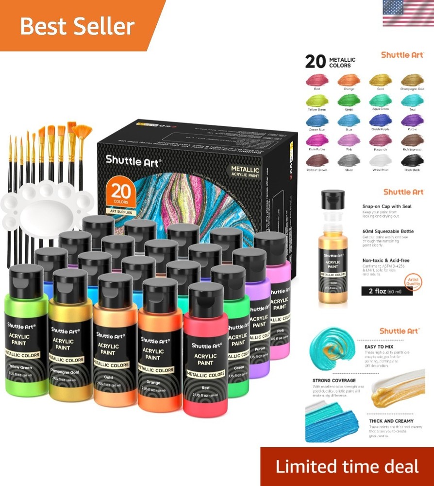 20 Color Metallic Acrylic Paint Set – Non-Toxic, Perfect for Artists & Beginners