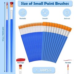 100pcs Paint Brushes Set Flat Round Craft Art Classroom Kit