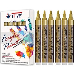 Acrylic Paint Marker Pens – 2-3mm Medium Tip, 6 Pack Permanent Water Based Gold