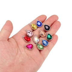 10 Pcs 10x14mm Alloy Glass Crystal Teardrop Charm for DIY Craft, Black